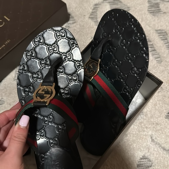 original gucci interlocking G’s striped sandals 6.5 - Picture 1 of 9